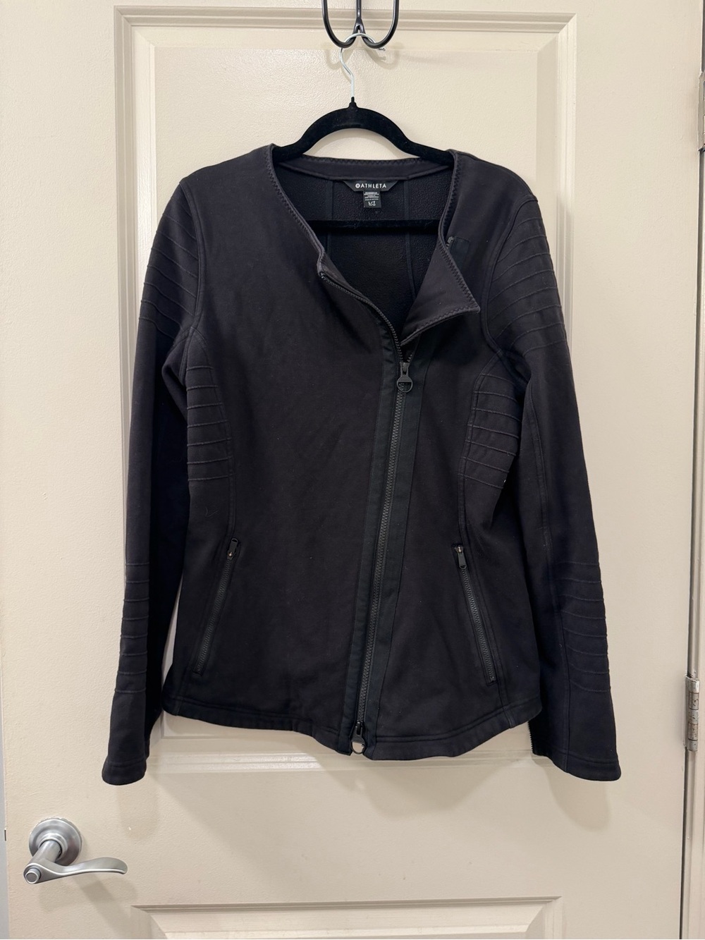 Athleta Moto Jacket Black Asymmetrical Zip Up Size L